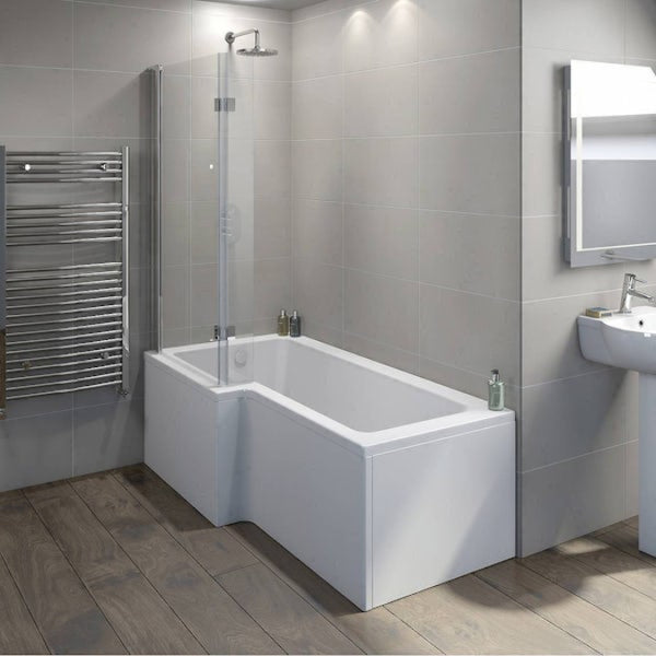 L Shaped Shower Bath - 1700mm With Screen + Panel