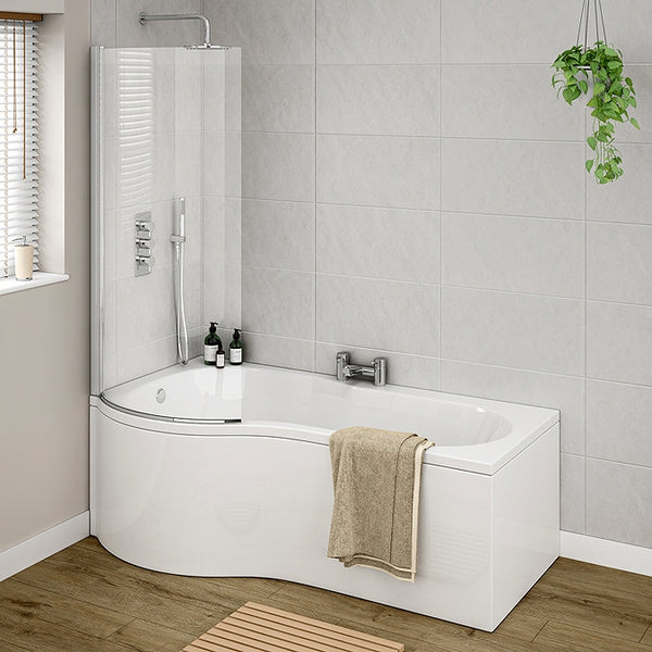 P Shaped Shower Bath - 1700mm With Screen + Panel