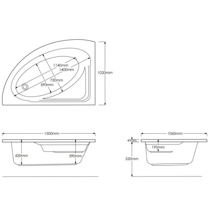 Selina Corner Bath 1500mm x 1050mm